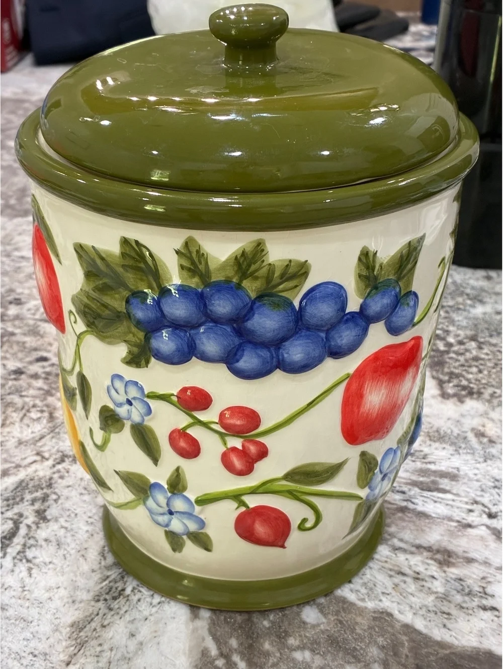 Nonni's Hand Painted Ceramic Cookie Jar with Fruit Design and Lid
